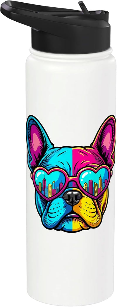 Botella de agua acero inoxidable estilo ciudad perro francés pop art