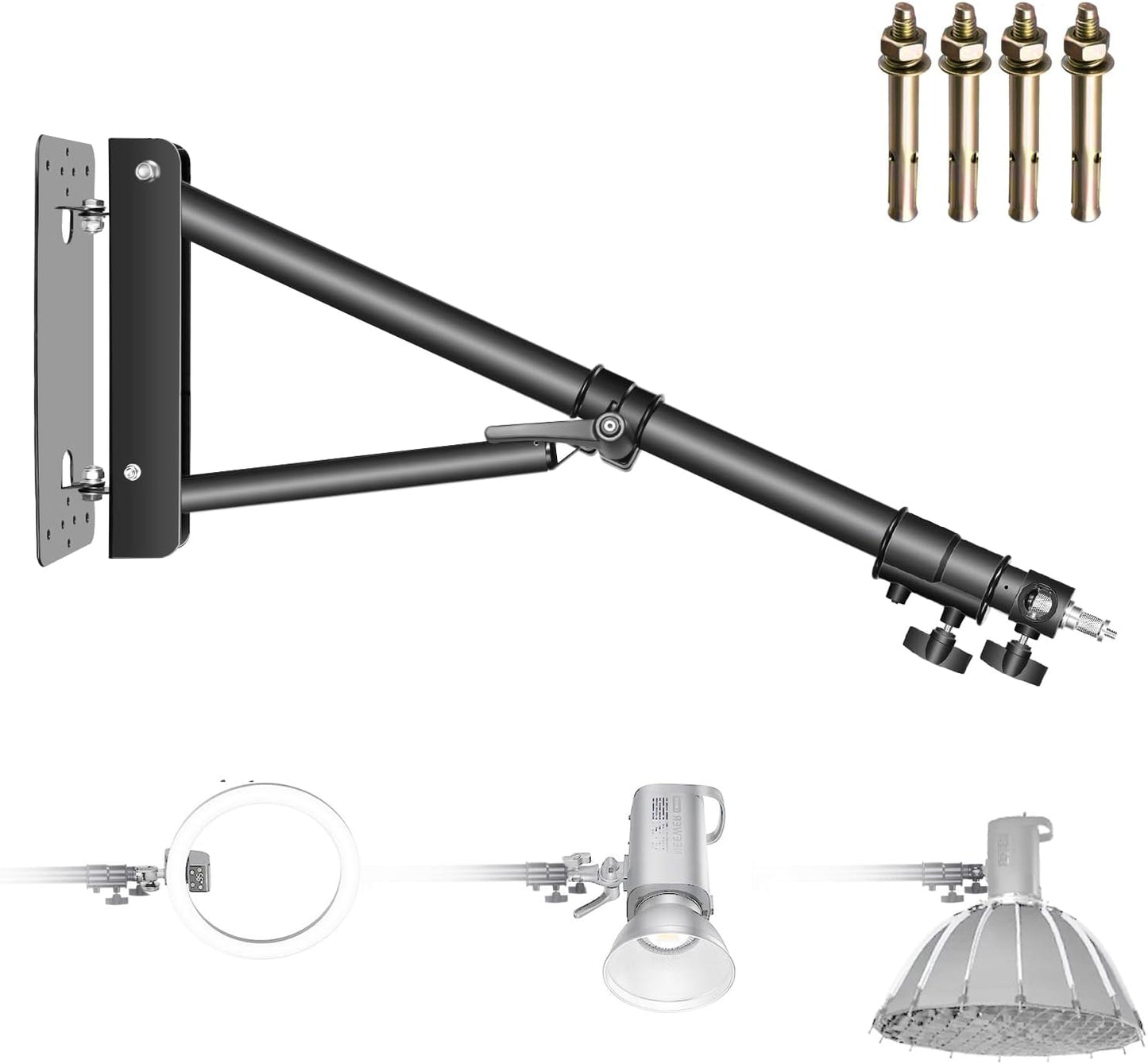 Brazo montaje pared luz estroboscópica 180cm Negro