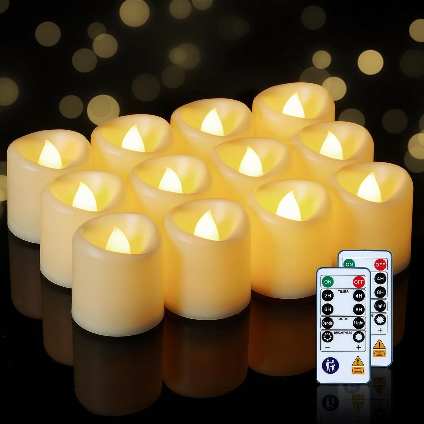 Pack 24 Velas LED Votivas Sin Llama 1.5x1.6pulg Luz Blanca