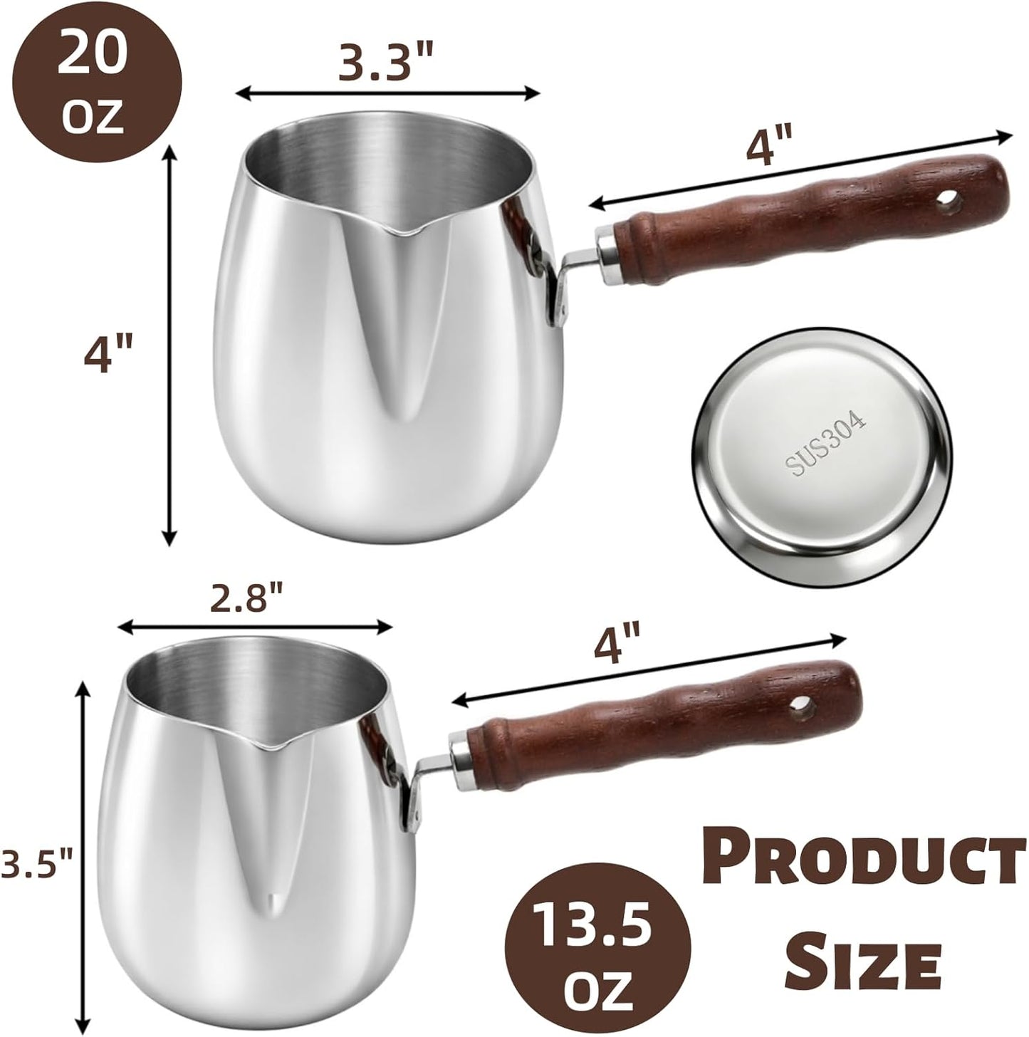 Paquete de 2 ollas de café turco con calentador de leche de acero inoxidable