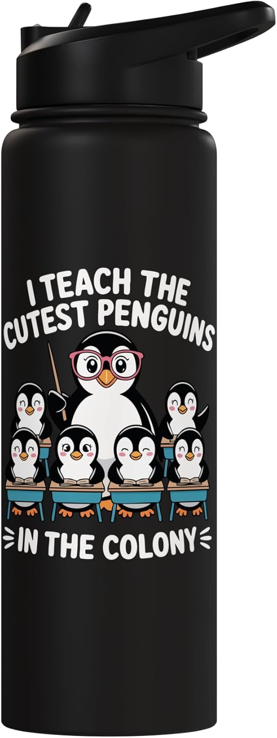 Botella de agua acero inoxidable aislada con pingüinos
