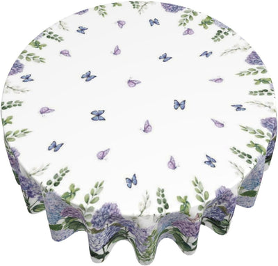 Manteles redondos de primavera 70 pulgadas con diseño de mariposas y hortensias azules