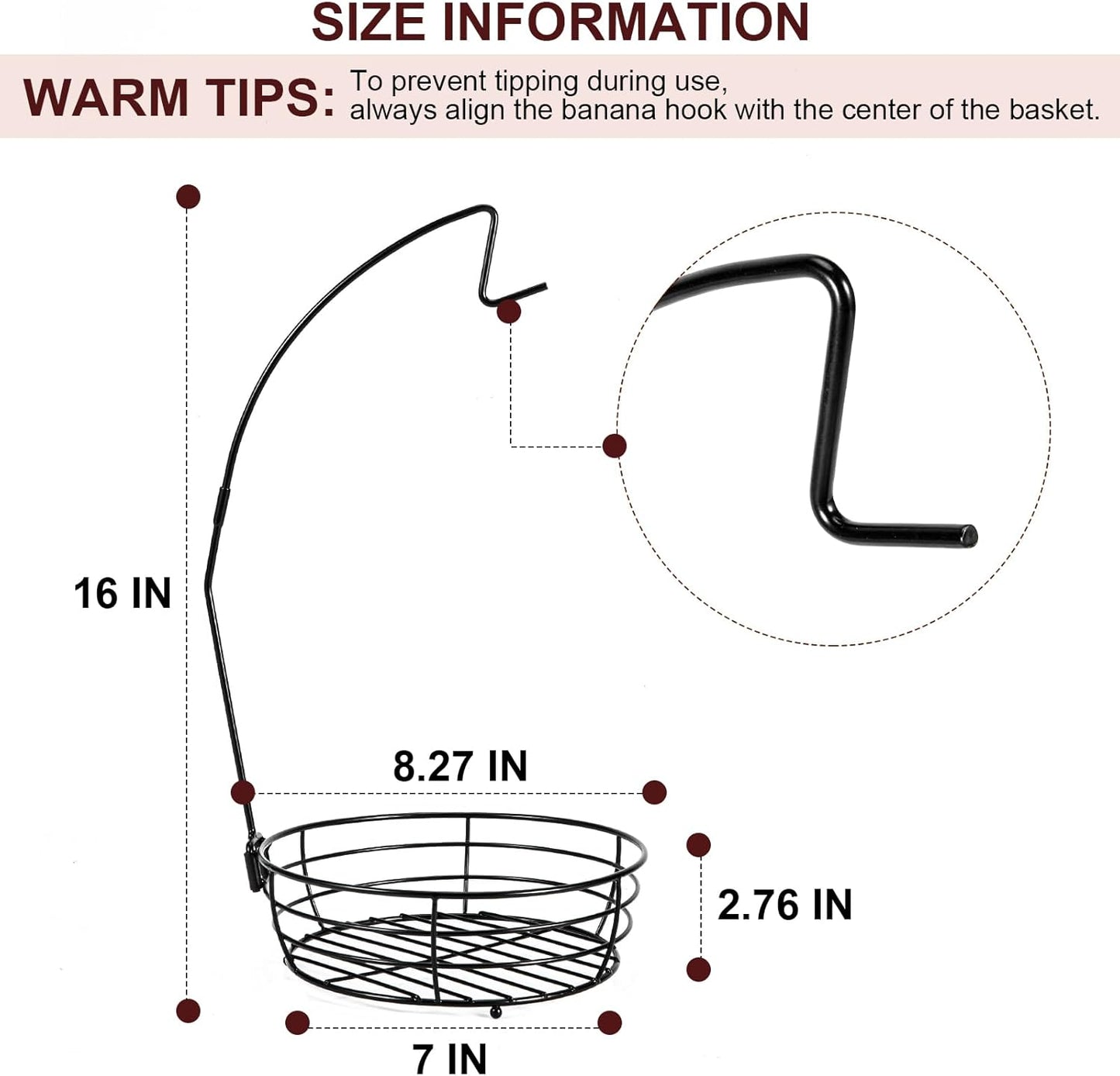 Cesta frutas encimera cocina con colgador plátano metal resistente