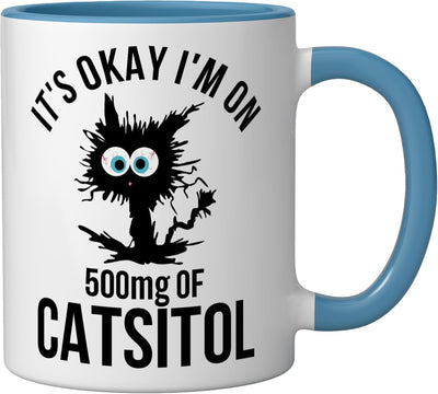 Taza de cerámica con gatos divertida azul/blanco