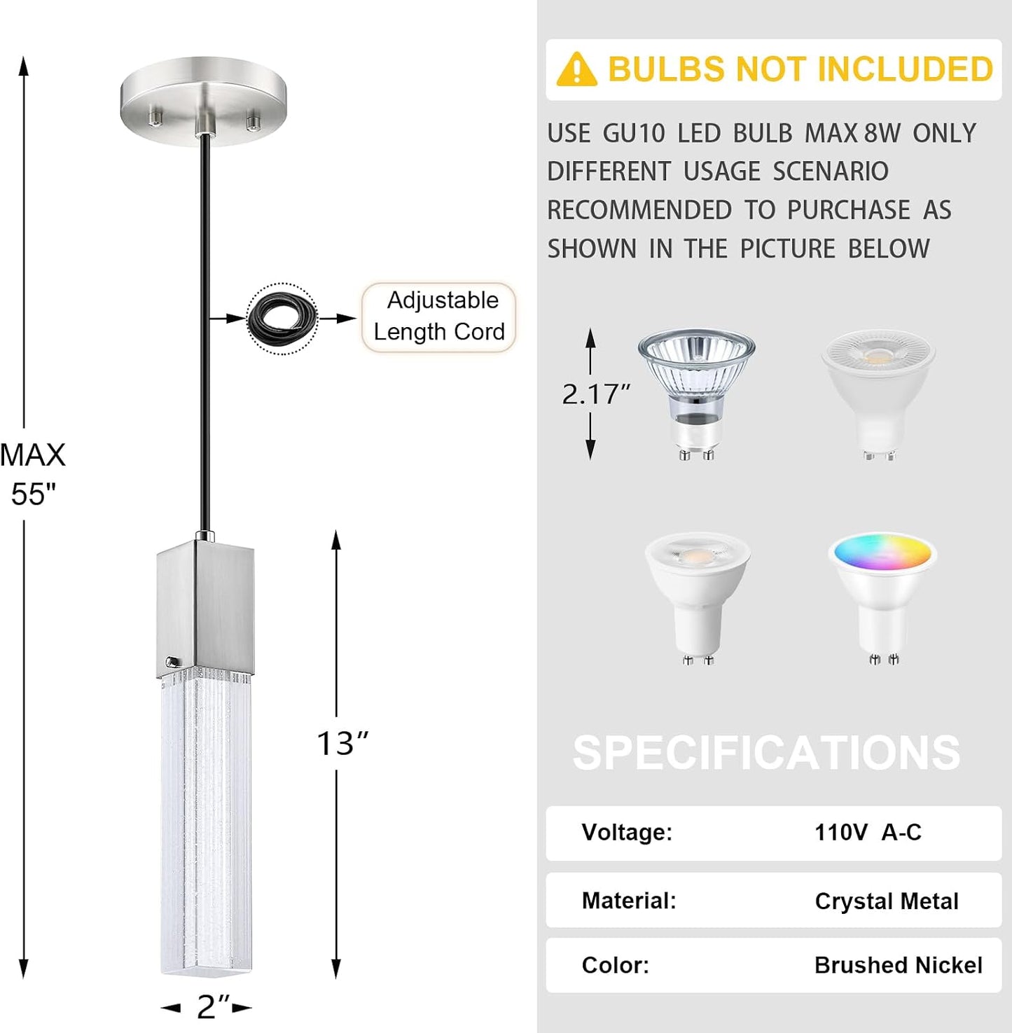 Lámpara colgante cristal níquel cepillado set 3