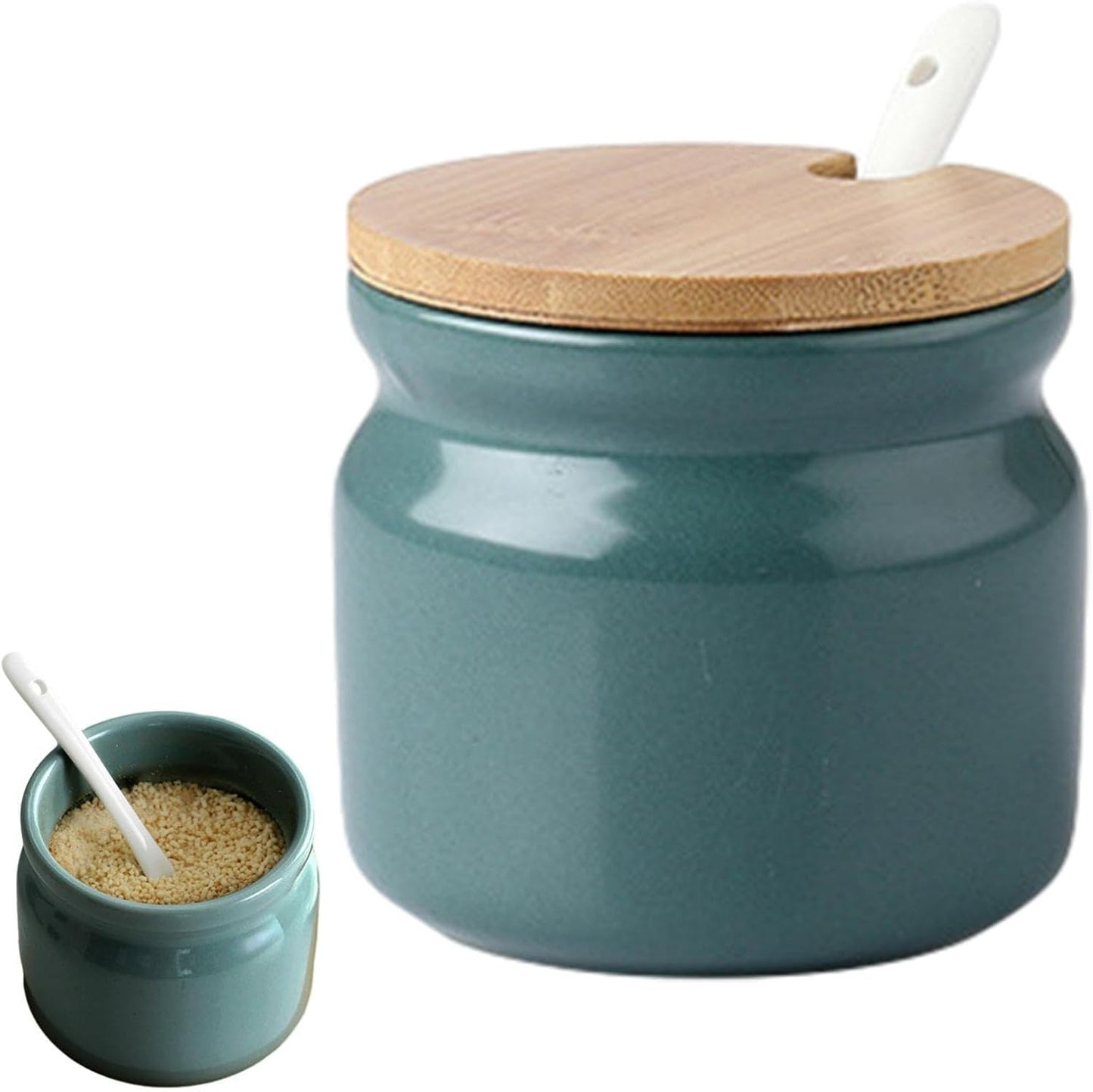 Azucarero de cerámica con tapa y cuchara, tarro de condimentos 10.56 oz