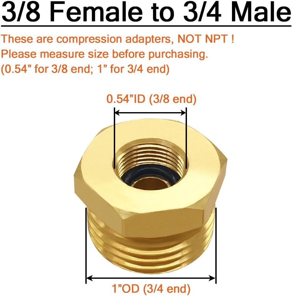 2 Pzas Adaptador 3/4 GHT a 3/8 Rosca Latón Conector Manguera