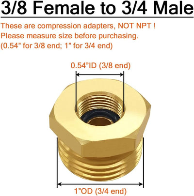 2 Pzas Adaptador 3/4 GHT a 3/8 Rosca Latón Conector Manguera