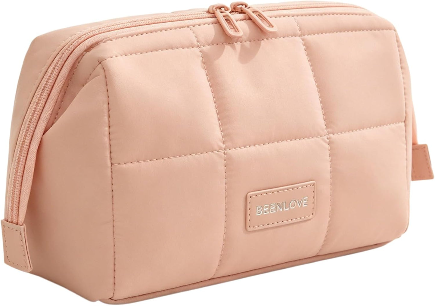 Bolsa maquillaje viaje acolchada diseño abierto rosa