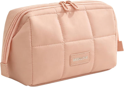 Bolsa maquillaje viaje acolchada diseño abierto rosa