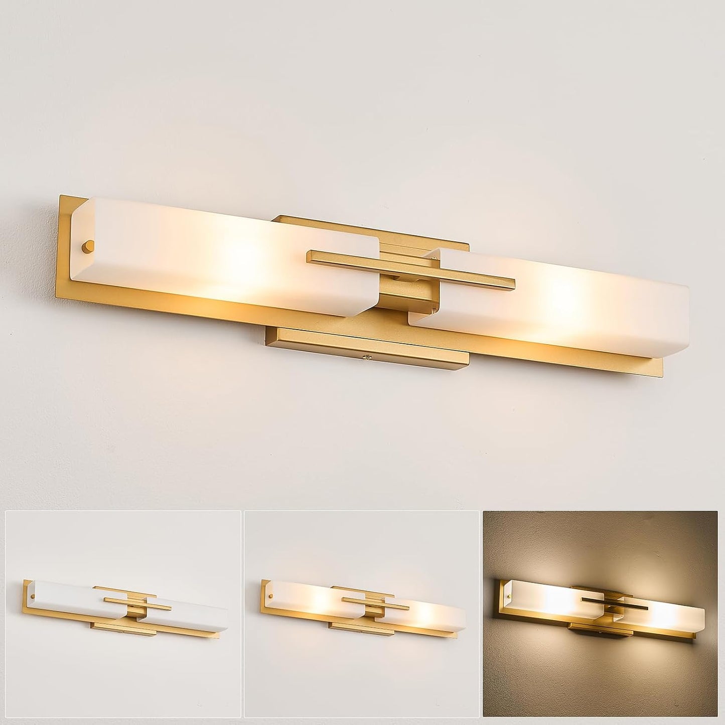 Lámpara tocador moderna 24pulg 2 luces vidrio blanco