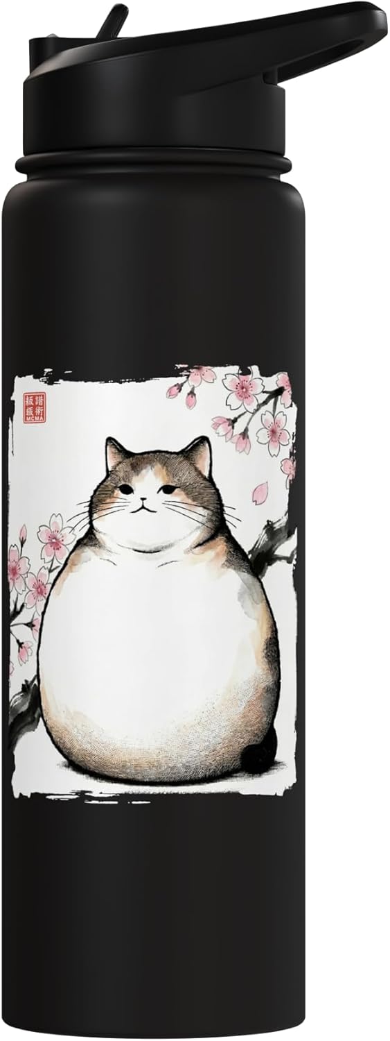 Botella de agua acero inoxidable vintage estilo ukiyoe gato chonky
