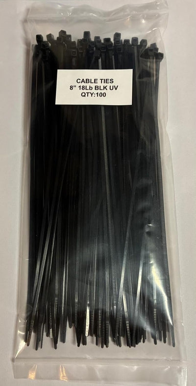 Bridas negras nailon 8pulg resistencia 18lb paquete 100