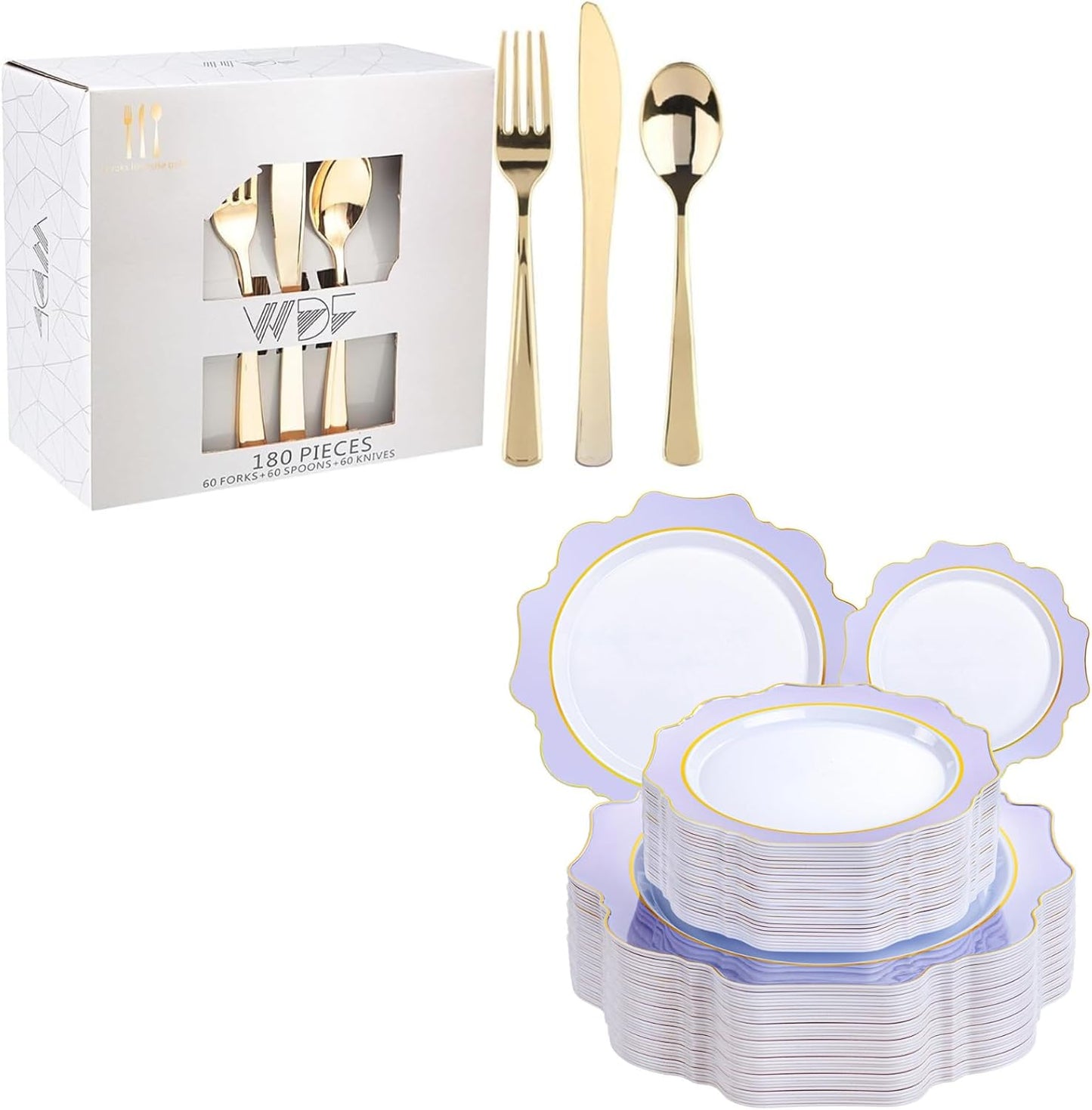 Juego de cubiertos y platos plásticos 180+100 piezas