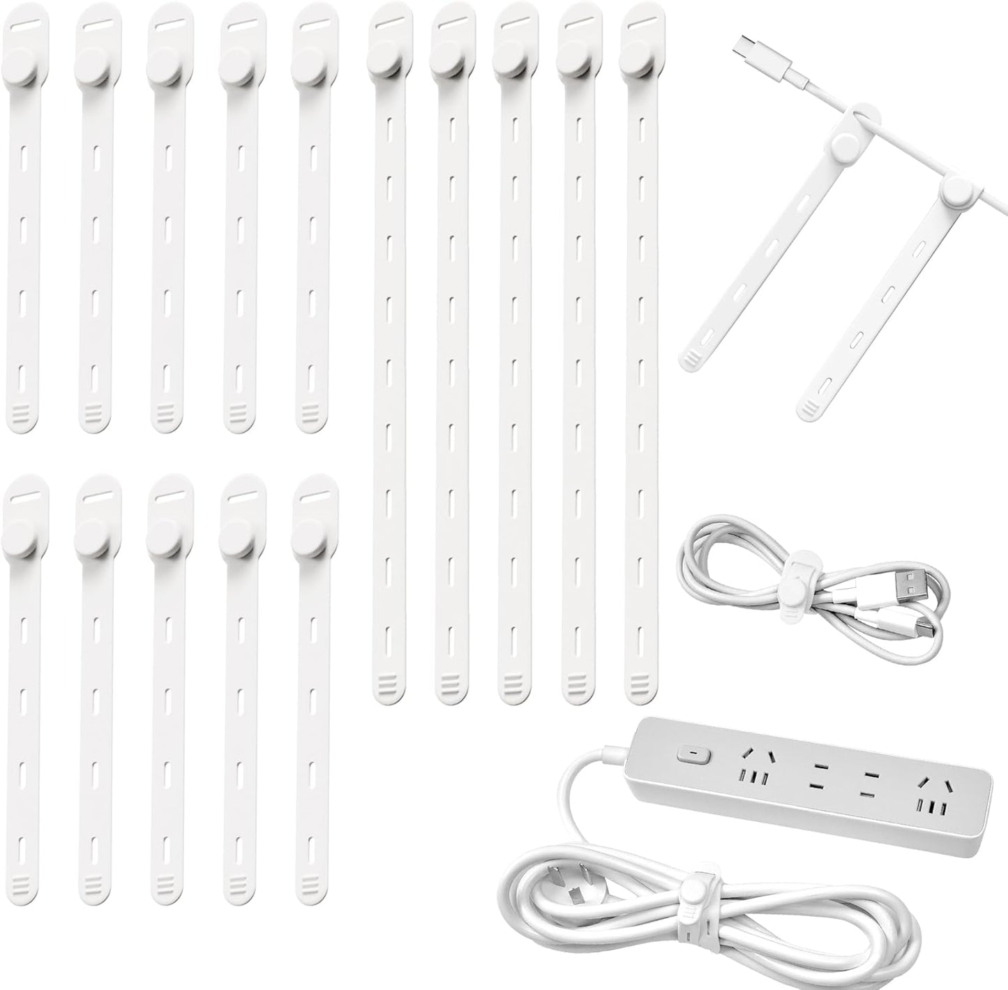 Organiz. cables silicona 15 pzas 5x9.6pulg reutilizable