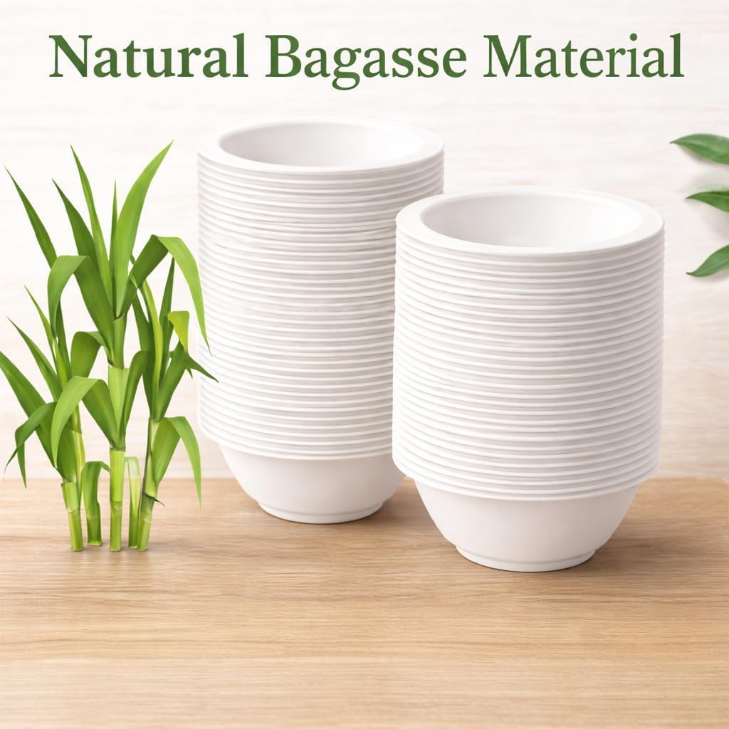 Tazas de papel compostables 8 oz para sopa, ensalada y postres, 60 unidades