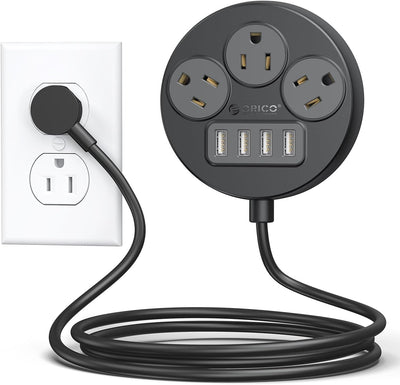 Extensor enchufe plano 45° 3 salidas CA 4 puertos USB-A 5ft negro