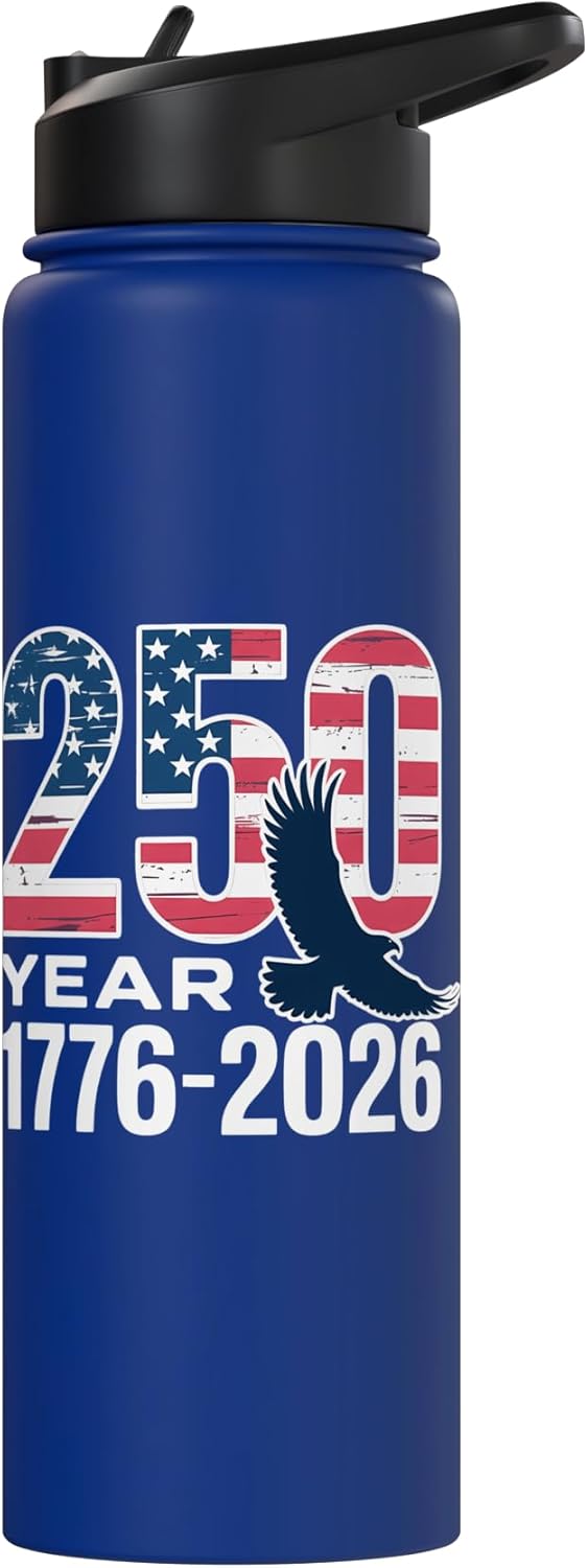 Botella de agua aislada patriótica acero inoxidable 1776-2026