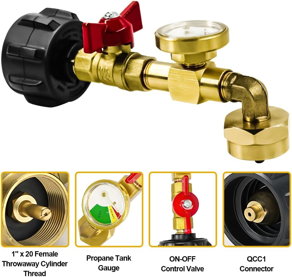 Adaptador propano 20lb a 1lb con válvula y medidor para parrilla