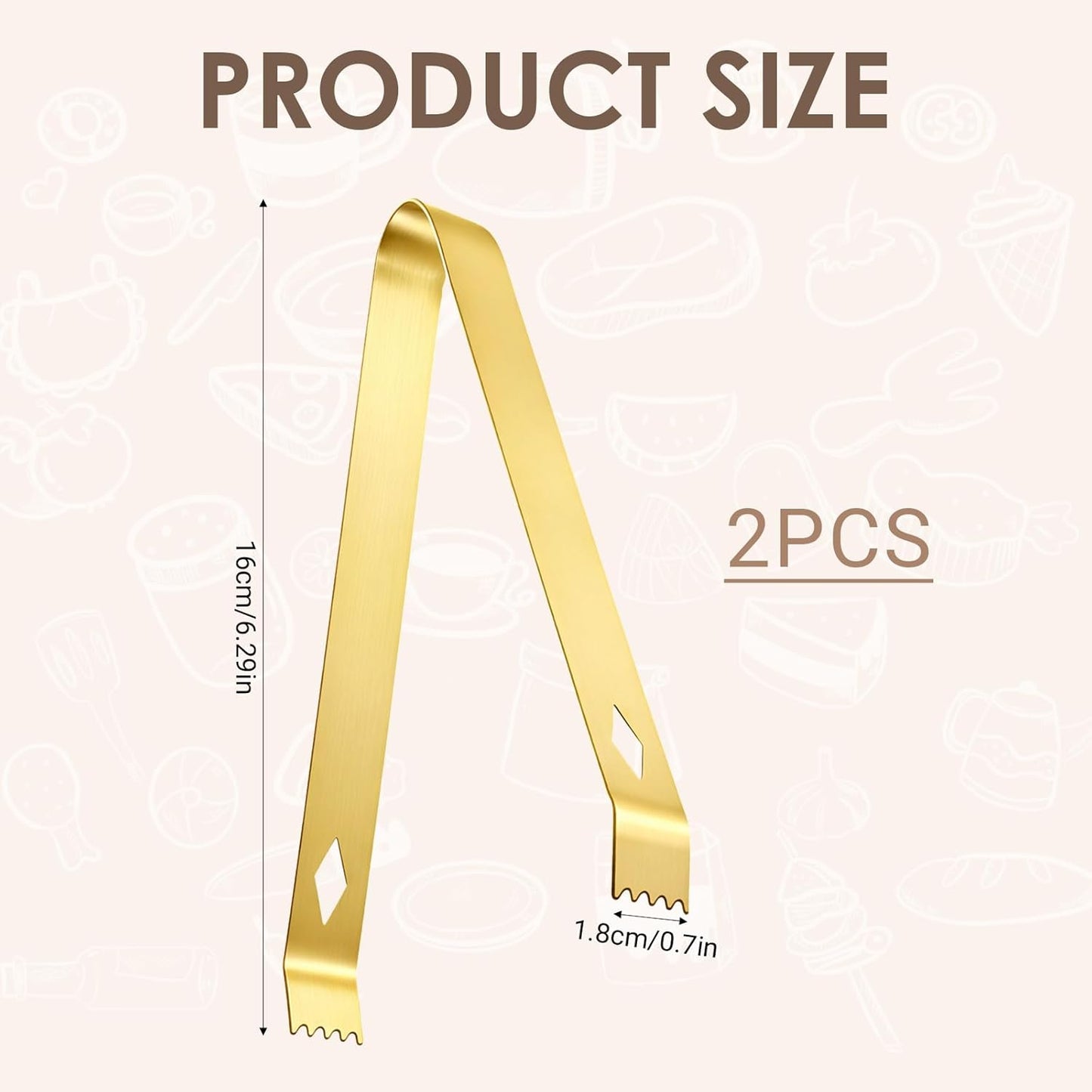2 Pinzas Acero Inox 6pulg para Servir Alimentos Dorado