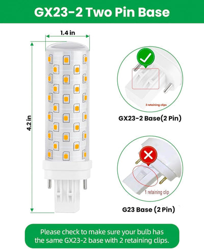 Bombilla LED GX23-2 luz blanca cálida 10W 120V para ventilador baño
