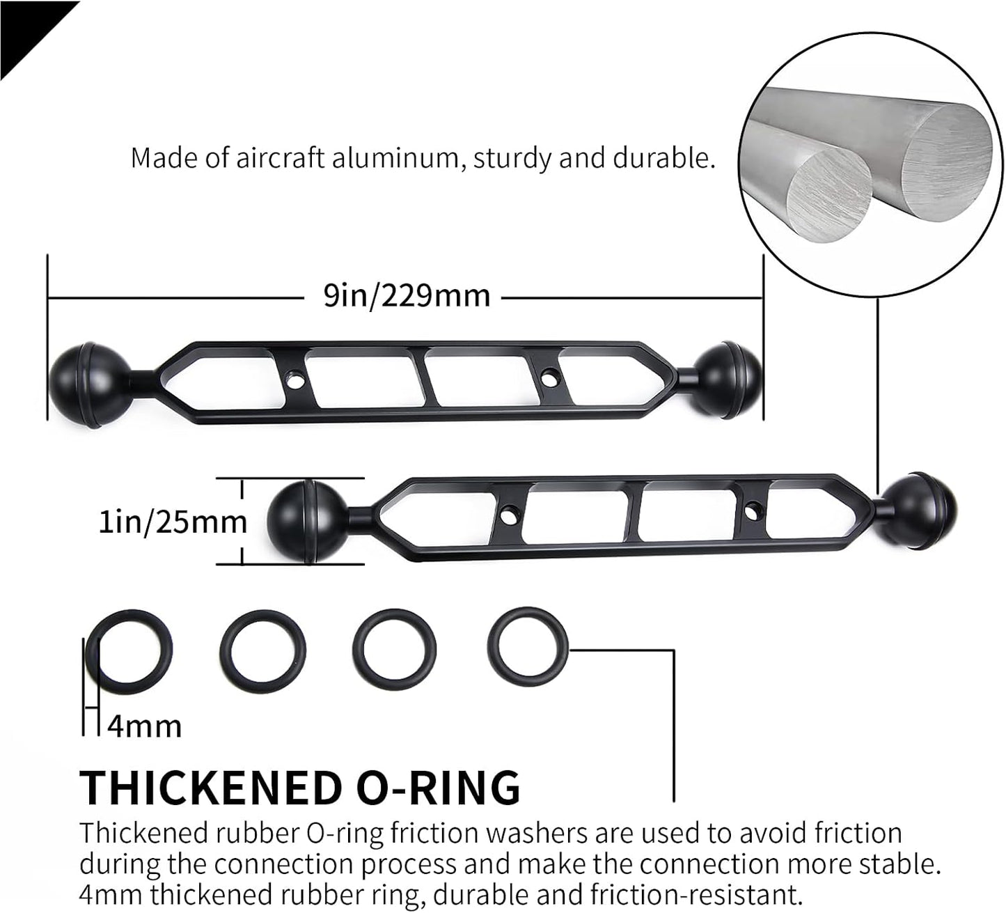 Brazo extensión aluminio 9pulg paquete 2 doble bola conector