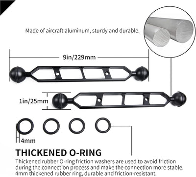 Brazo extensión aluminio 9pulg paquete 2 doble bola conector