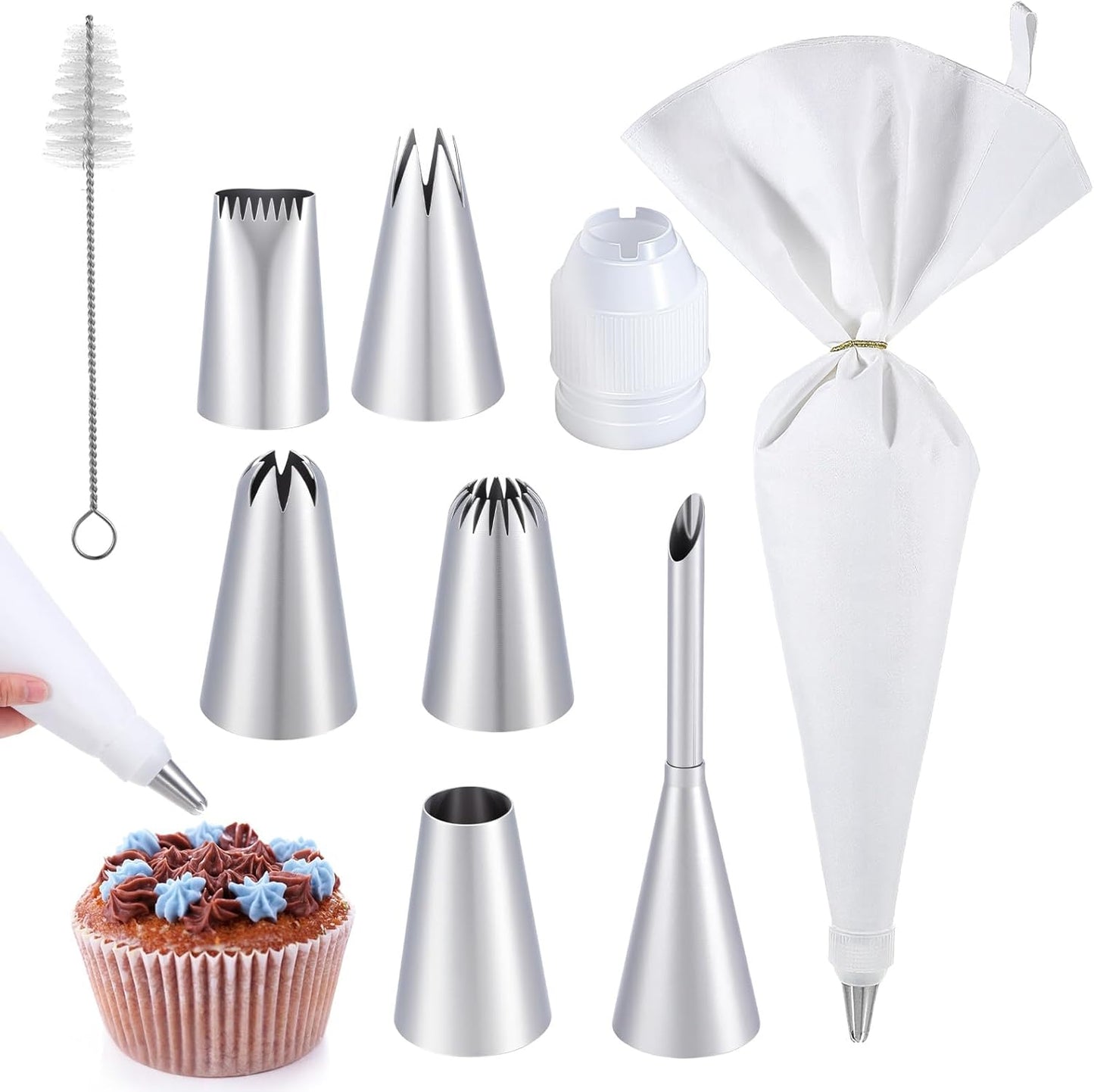 Set 9 bolsas glaseado acero inox duraderas con accesorios