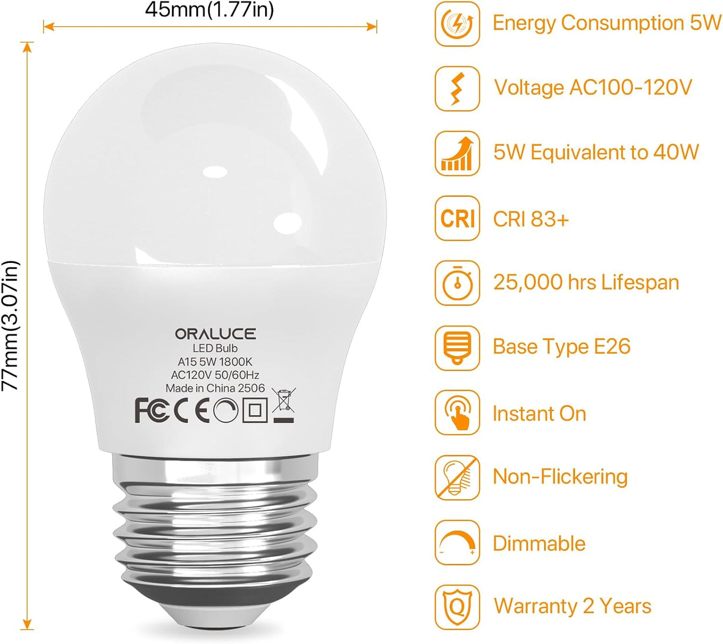 Bombilla LED ámbar 1800K 5W A15 E26 para dormitorio