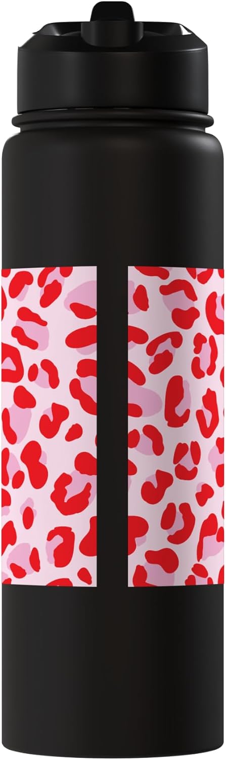 Botella de agua acero inoxidable estampado leopardo rojo y rosa