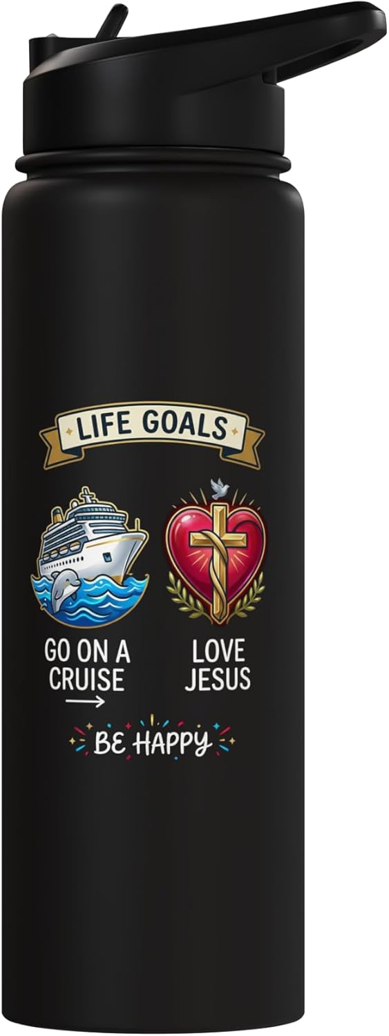 Botella agua acero inox aislada para vacaciones cristianas