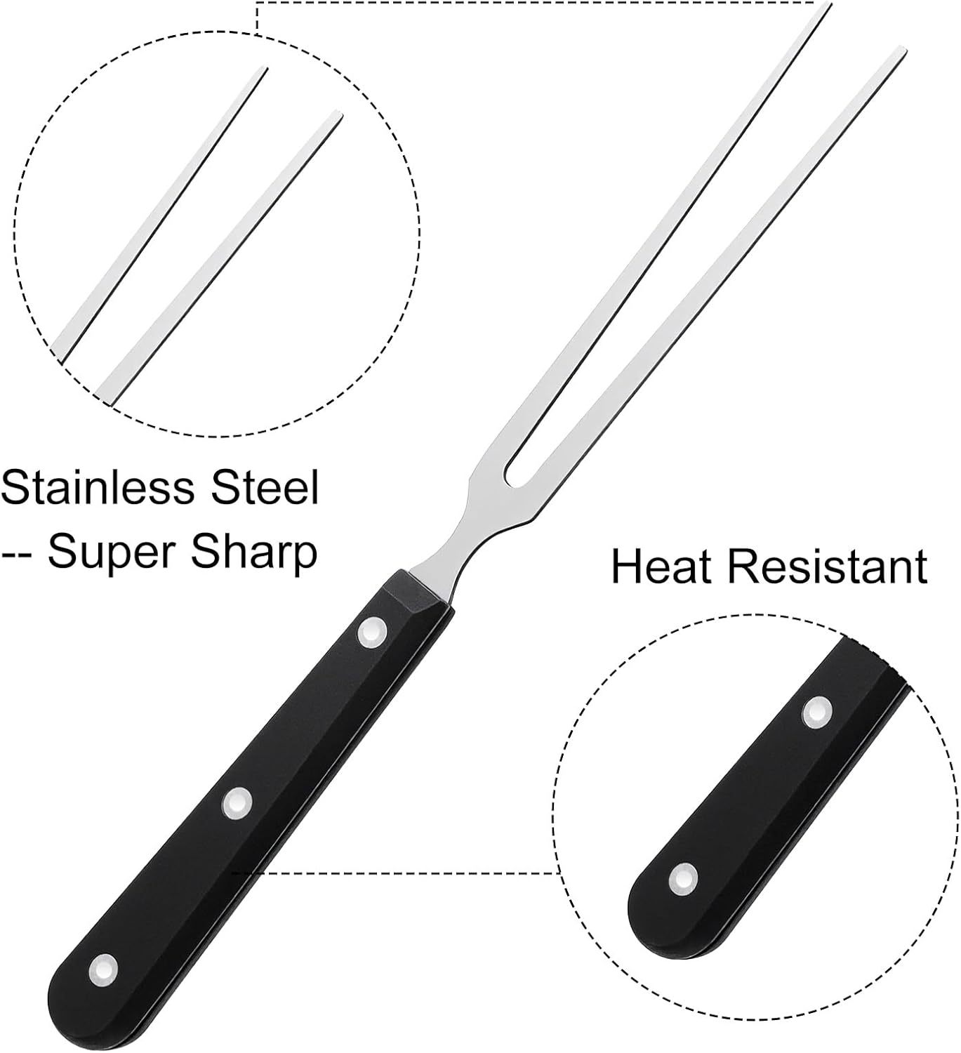 Tenedor carne acero inox 10.62pulg mango resistente asar servir