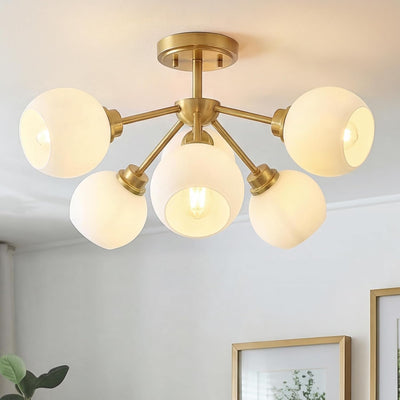 Lámpara techo 6 luces 22pulg vidrio blanco leche dorado cocina