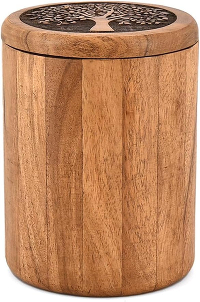 Tarro madera acacia grabado árbol vida cocina 4.5x4.5x6pulg