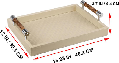 Bandeja otomana cuero decorativa para mesa café y salón beige