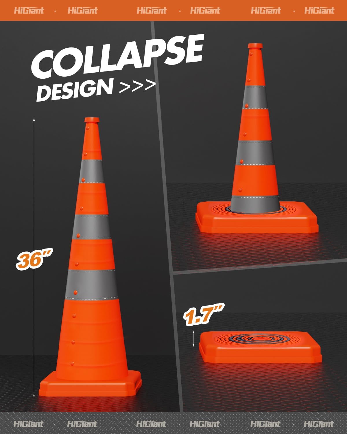 2 Conos Seguridad Plegables 36pulg Naranja Reflejante