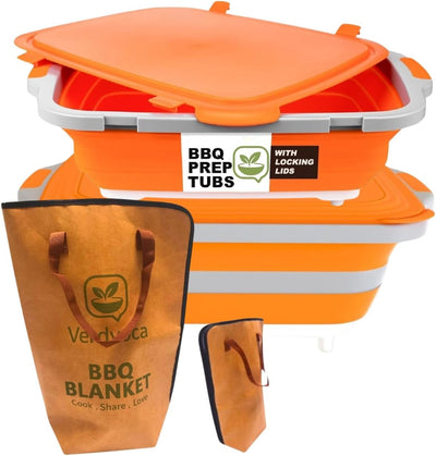 2 Pzas Tub Colapsable BBQ 16L y Manta BBQ 21pulg Tyvek Marrón