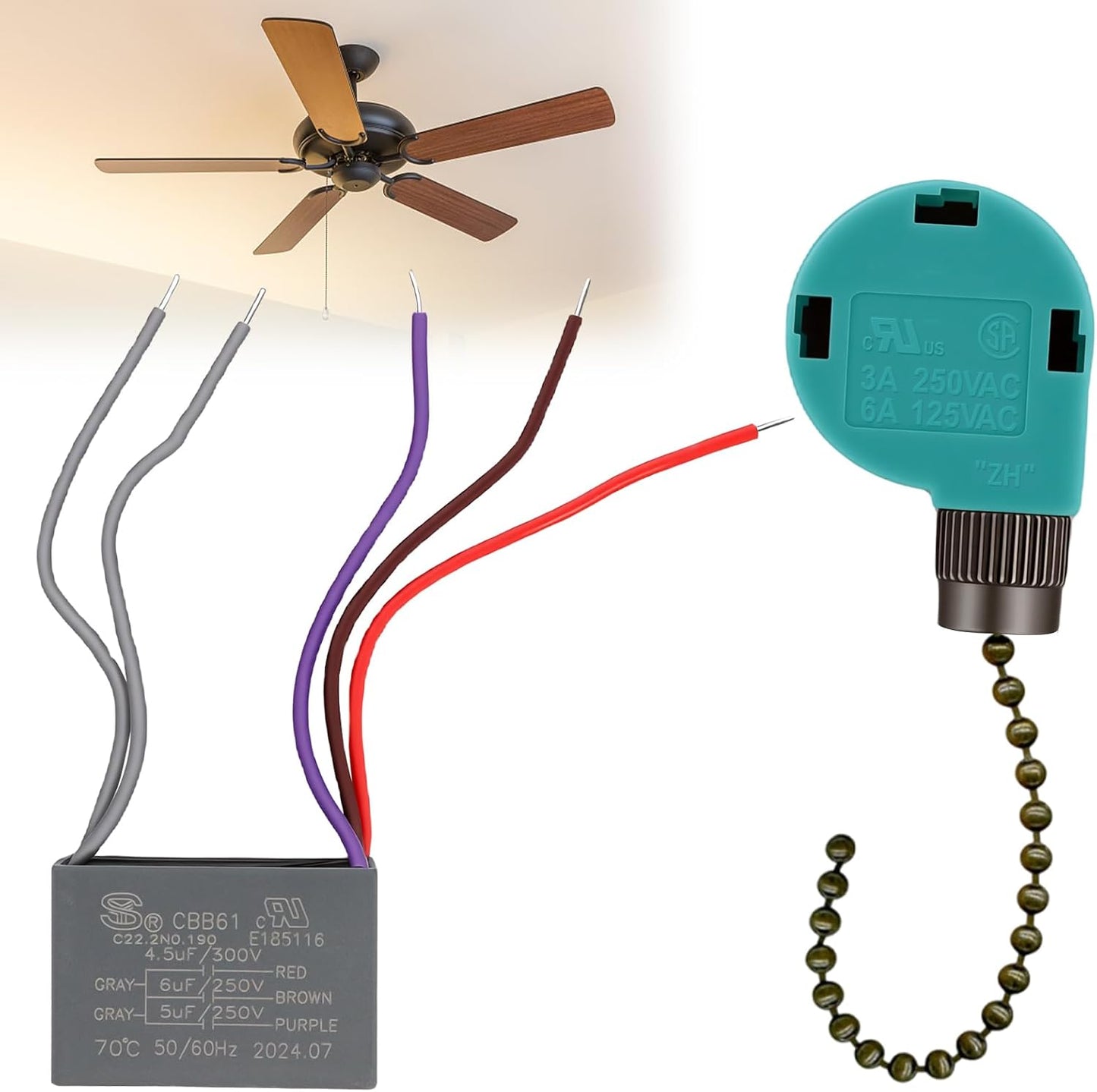Interruptor cadena ventilador 3 velocidades 4.5-6uF