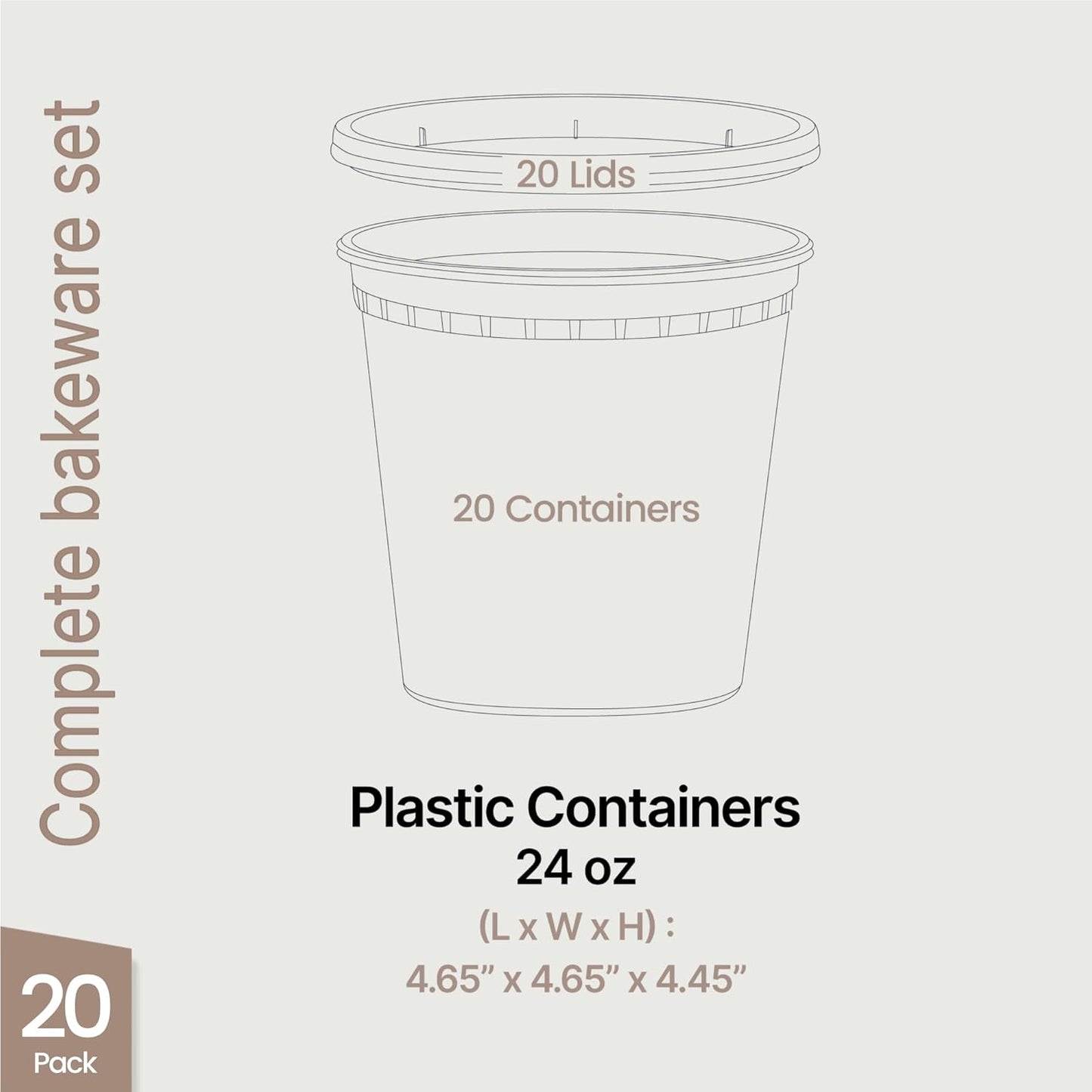Recipientes plásticos sin BPA con tapas 24 oz (paquete 20)