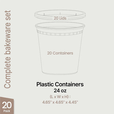 Recipientes plásticos sin BPA con tapas 24 oz (paquete 20)