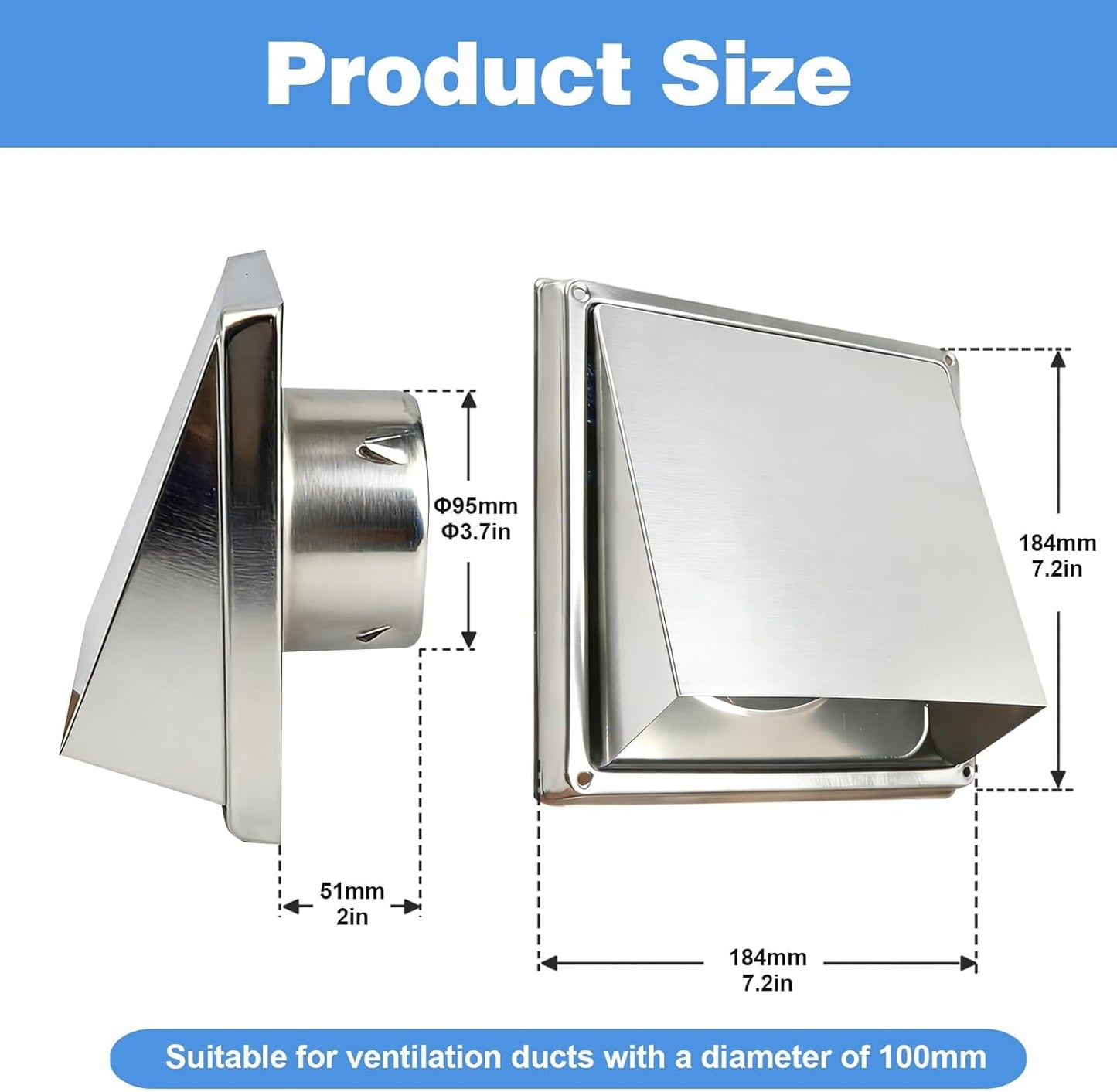 Cubierta ventilación secadora 4pulg acero inox 304 con tapa malla