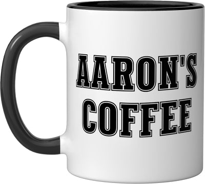 Taza de cerámica personalizada Aaron's Coffee Best negra y blanca