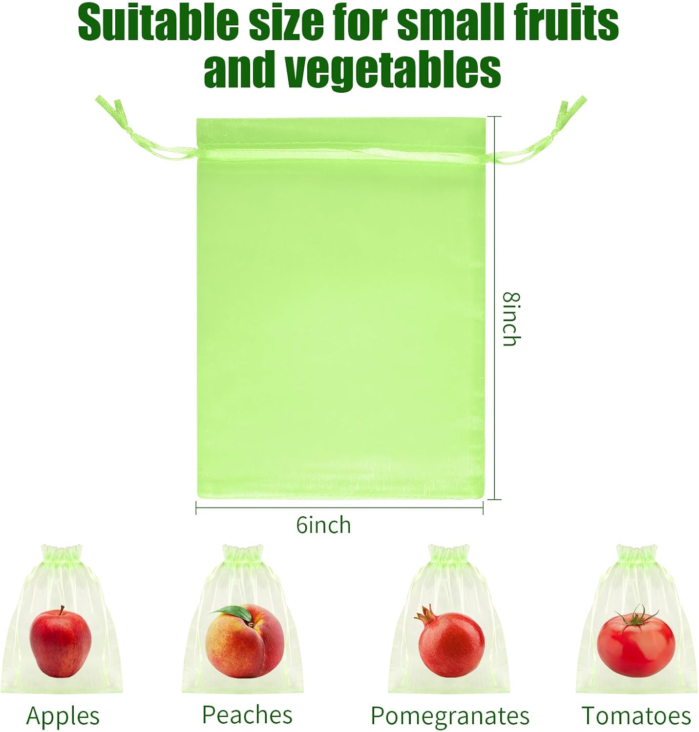 100 Bolsas Red Verdes 6x8pulg para Proteger Frutas y Plantas