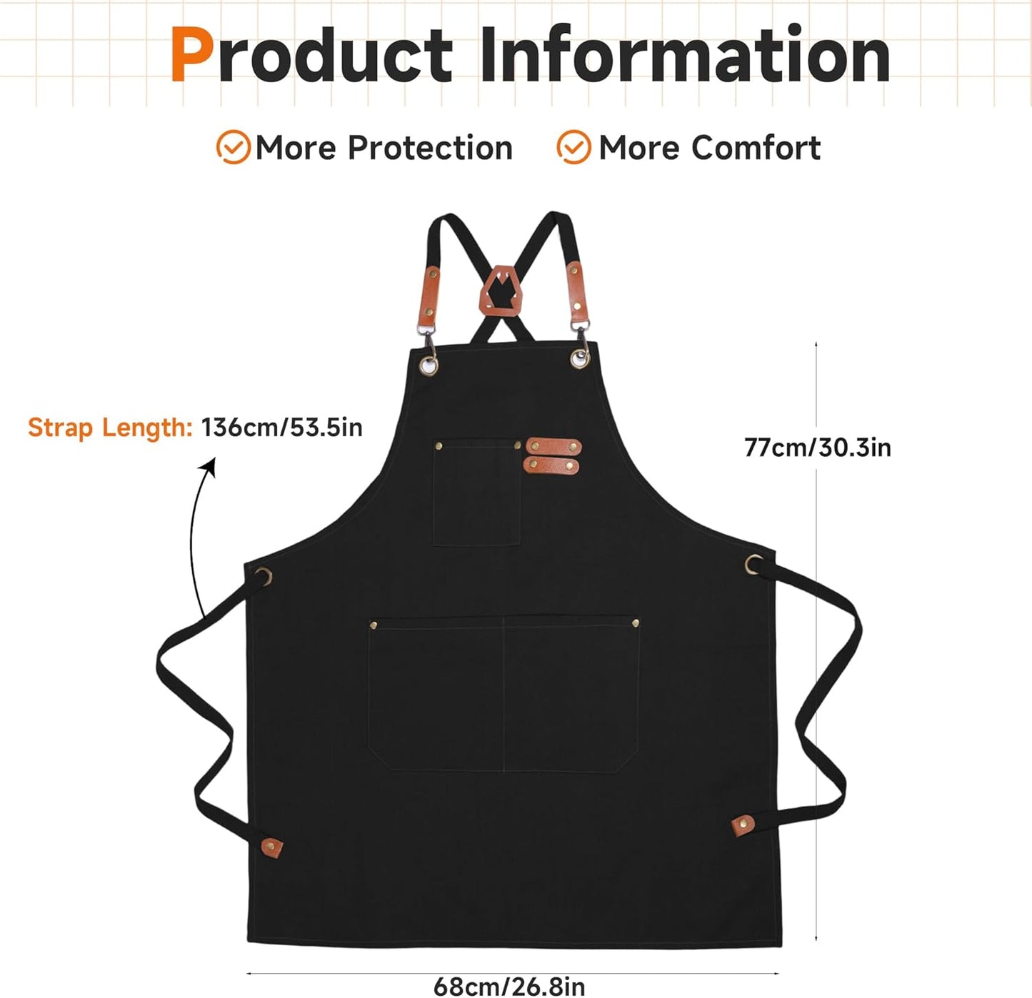 Delantal de chef para hombre de lona ajustable con bolsillos