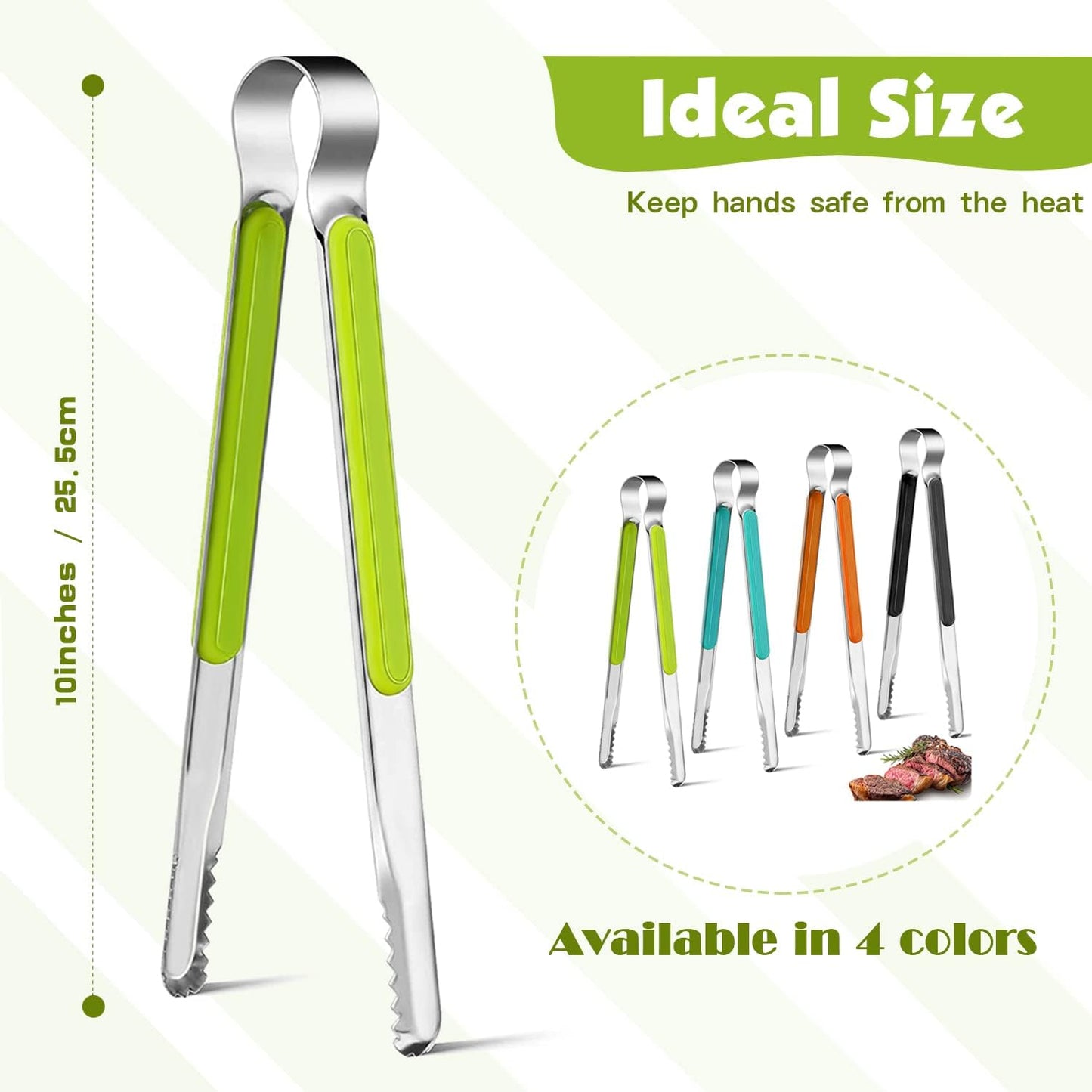 4 Pinzas Acero Inox 10pulg Antideslizante Calor Resistente