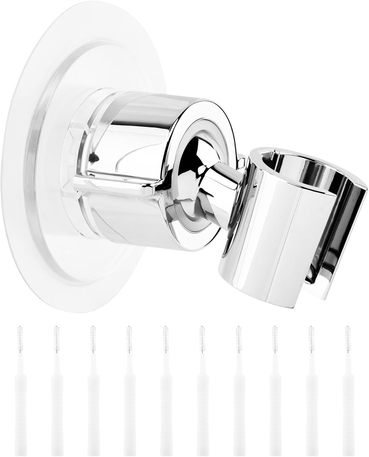 Soporte ducha adhesivo con 10 cepillos giro 360 cromado