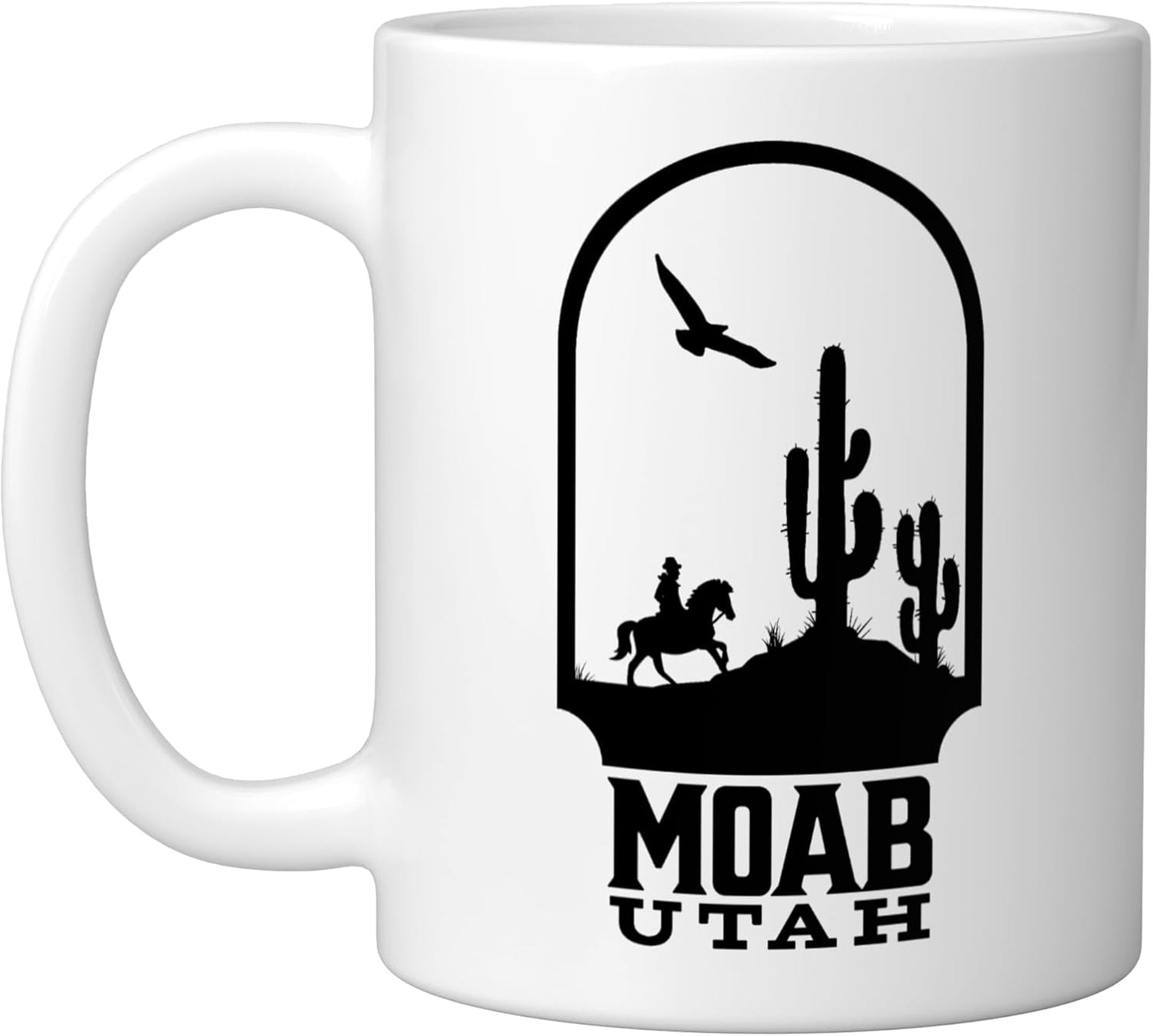 Taza cerámica Moab Utah cowboy caballo y cactus blanca