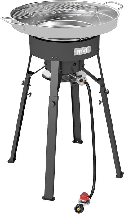 Juego Comal Acero Inox 23pulg con Quemador Paella 54k BTU
