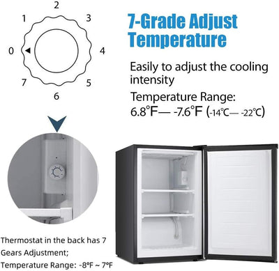 Congelador vertical acero inox 3.0ft3 puerta rev 7 temp negro