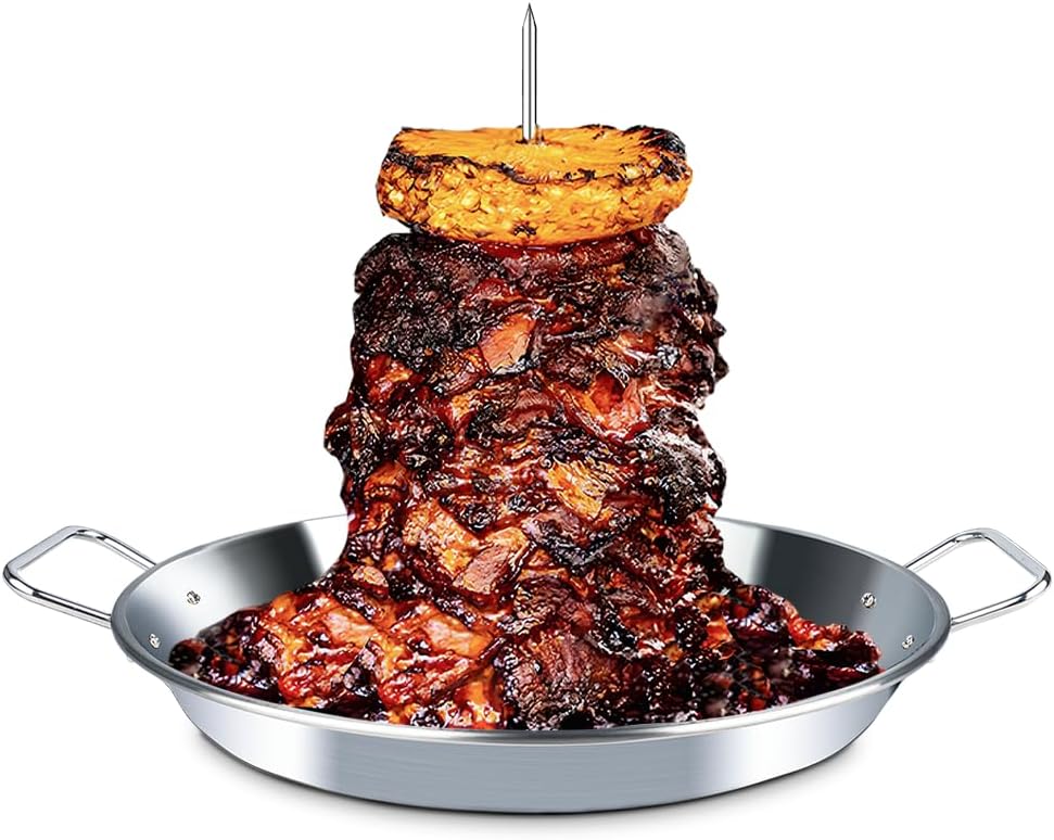 Brocheta vertical Al Pastor con bandeja 13pulg 3 picos 8-12pulg